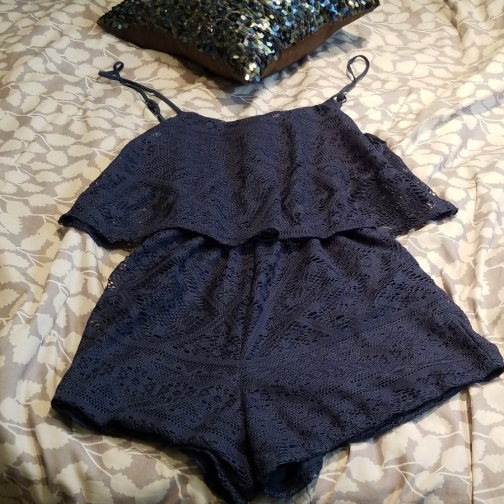 Dark teal lace Shorts romper